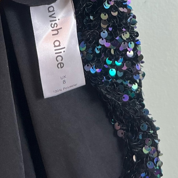 Lavish Alice Maya Off the Shoulder Velvet Sequin Asymmetrical Mini Dress - Picture 6 of 8